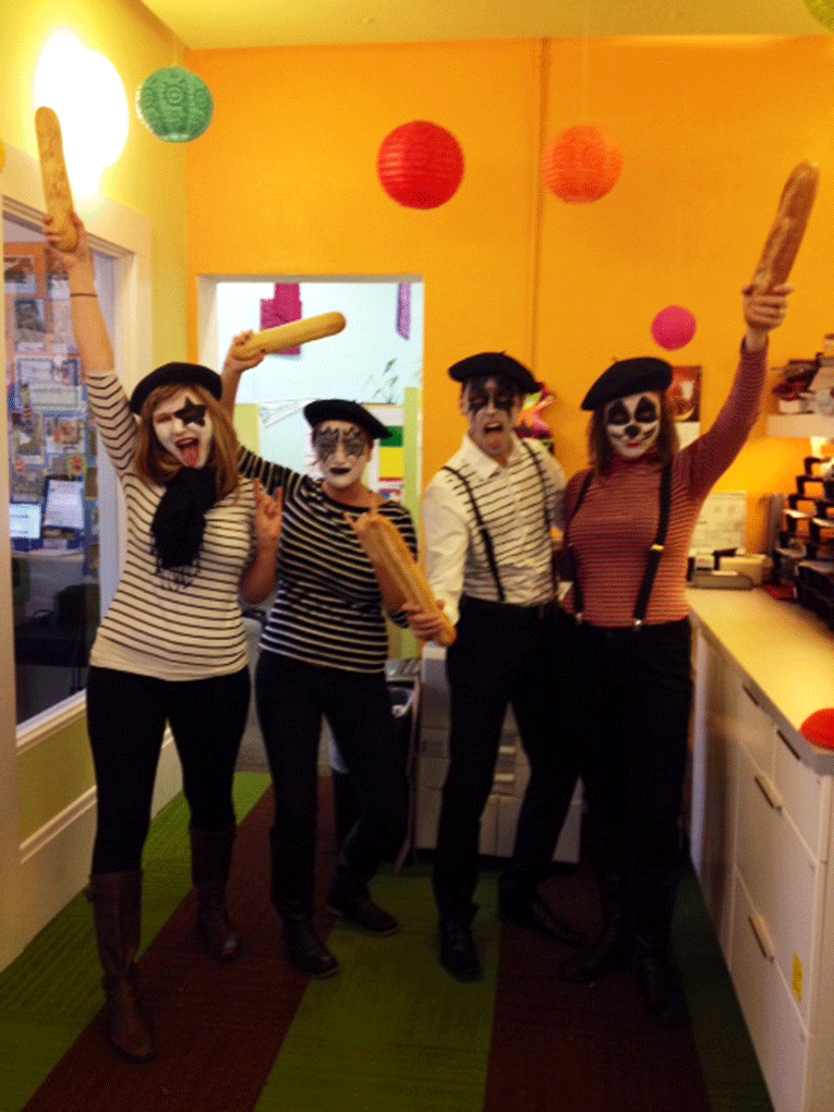 Friends dressed up like the French Kiss