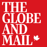 The Globe and Mail Red Square Logo with a Maple Leaf