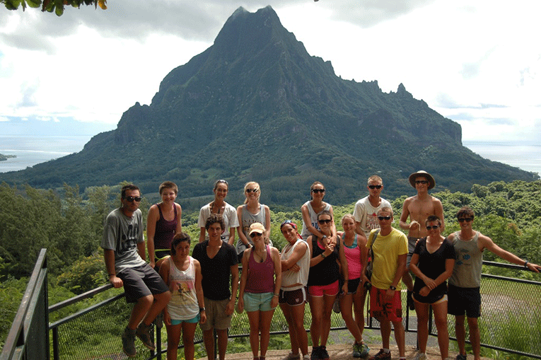 Students on a hike in the Pacific islands