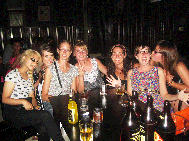 Foreign volunteers at a bar in Tacloban City, Philippines