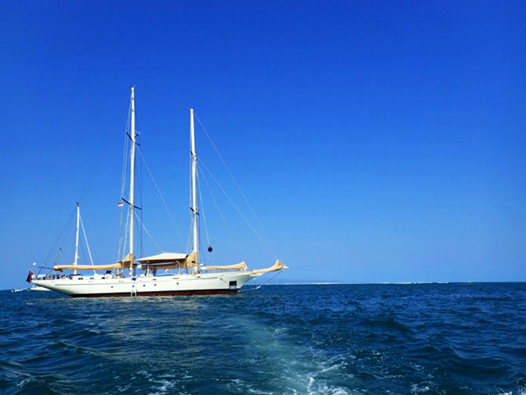 Sailboat anchored off the coast of Singapore