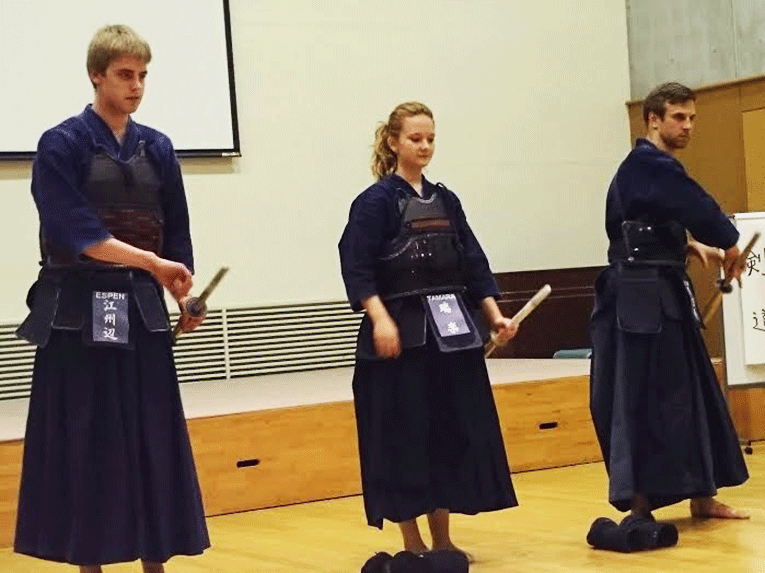 International students performing Kendo in Japan