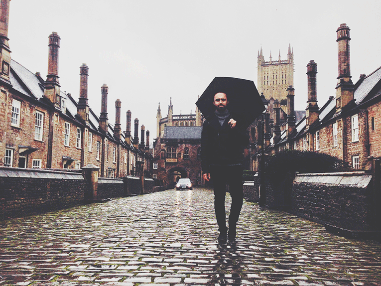 Man standing on the oldest street in the United Kingdom