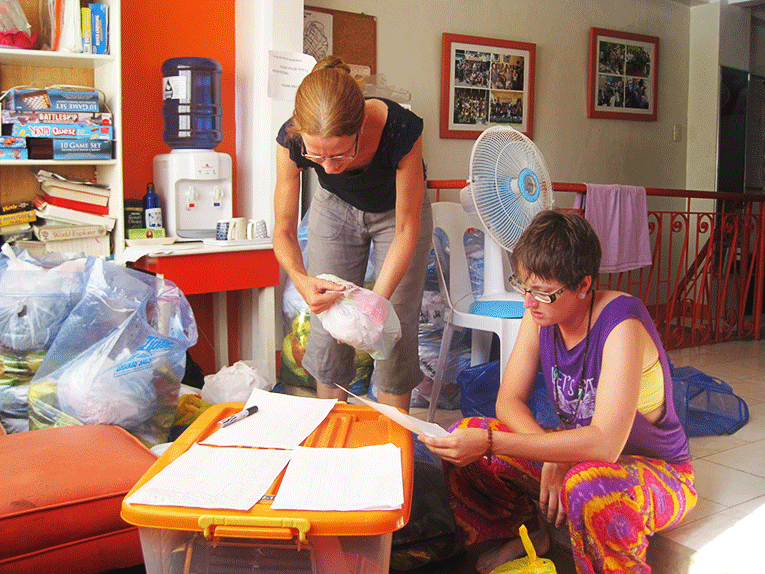 Volunteers in the Philippines sorting donations