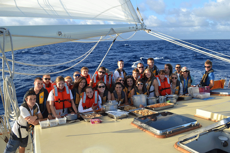Thanksgiving dinner on a boat in the Atlantic Ocean
