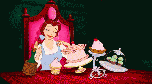 gif, belle from beauty and the beast dancing with dinnerware