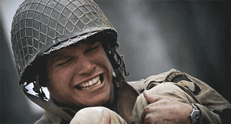 Matt Damon as a soldier from Saving Private Ryan rolling up in a ball and crying.