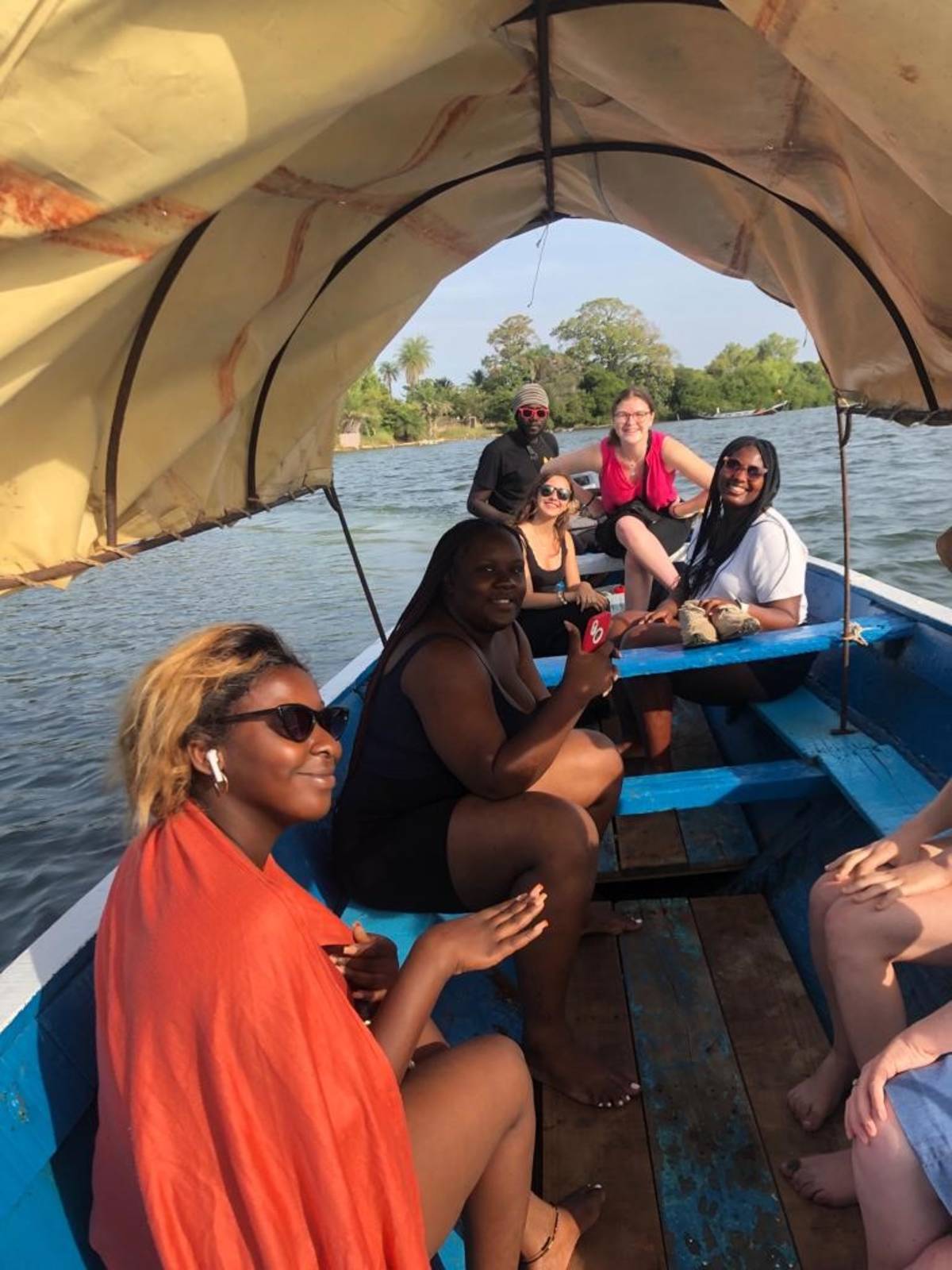 8 APA Dakar Students on a boat in the Sine Saloum Delta in Senegal