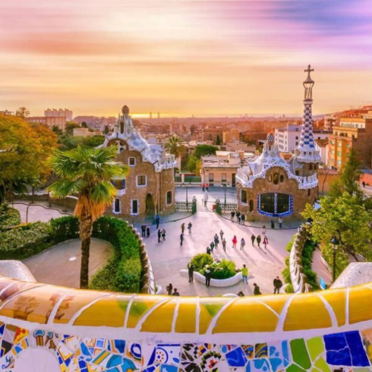 barcelona, spain, sunset sky