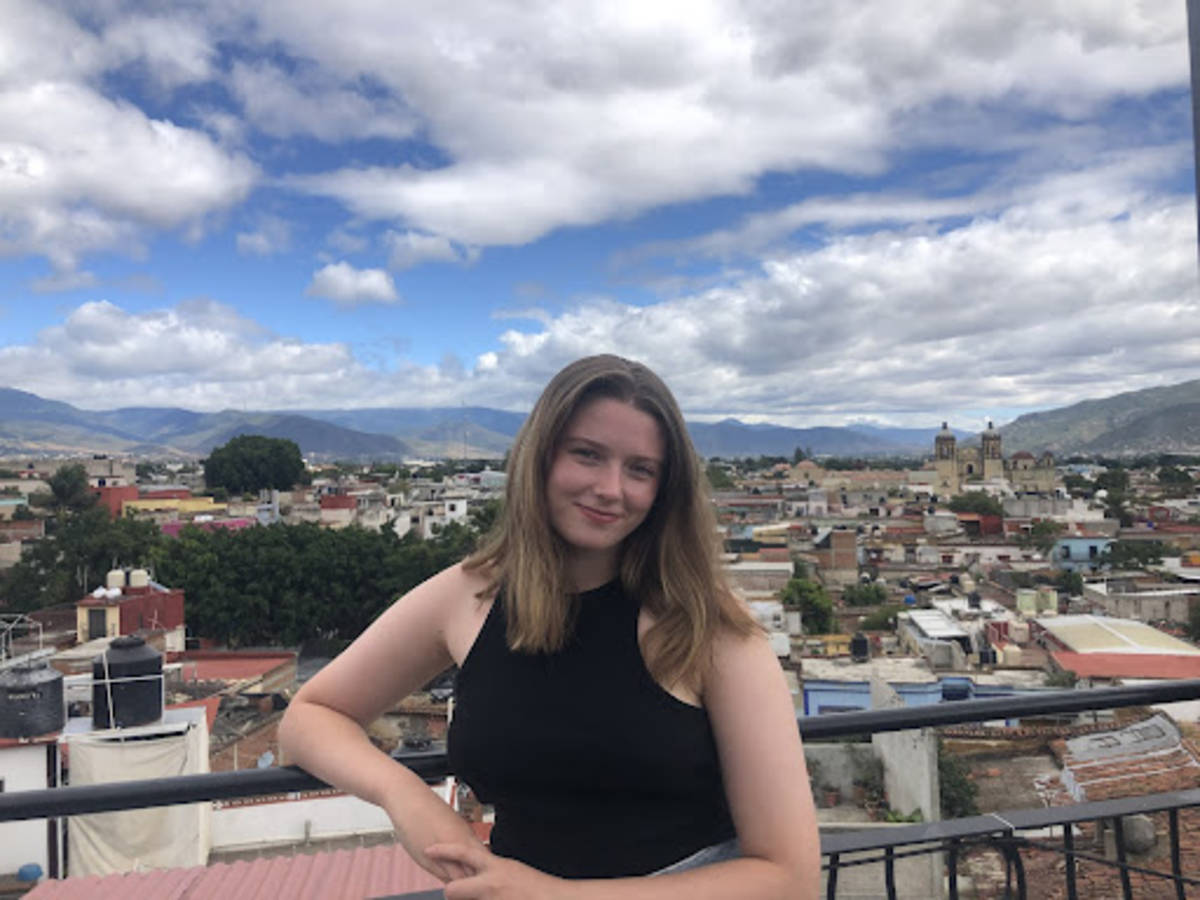 Business volunteer analyzing marketing strategies in Oaxaca office