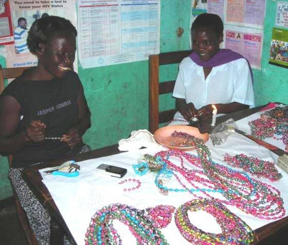 Women displaying their handicrafts for sale in Uganda