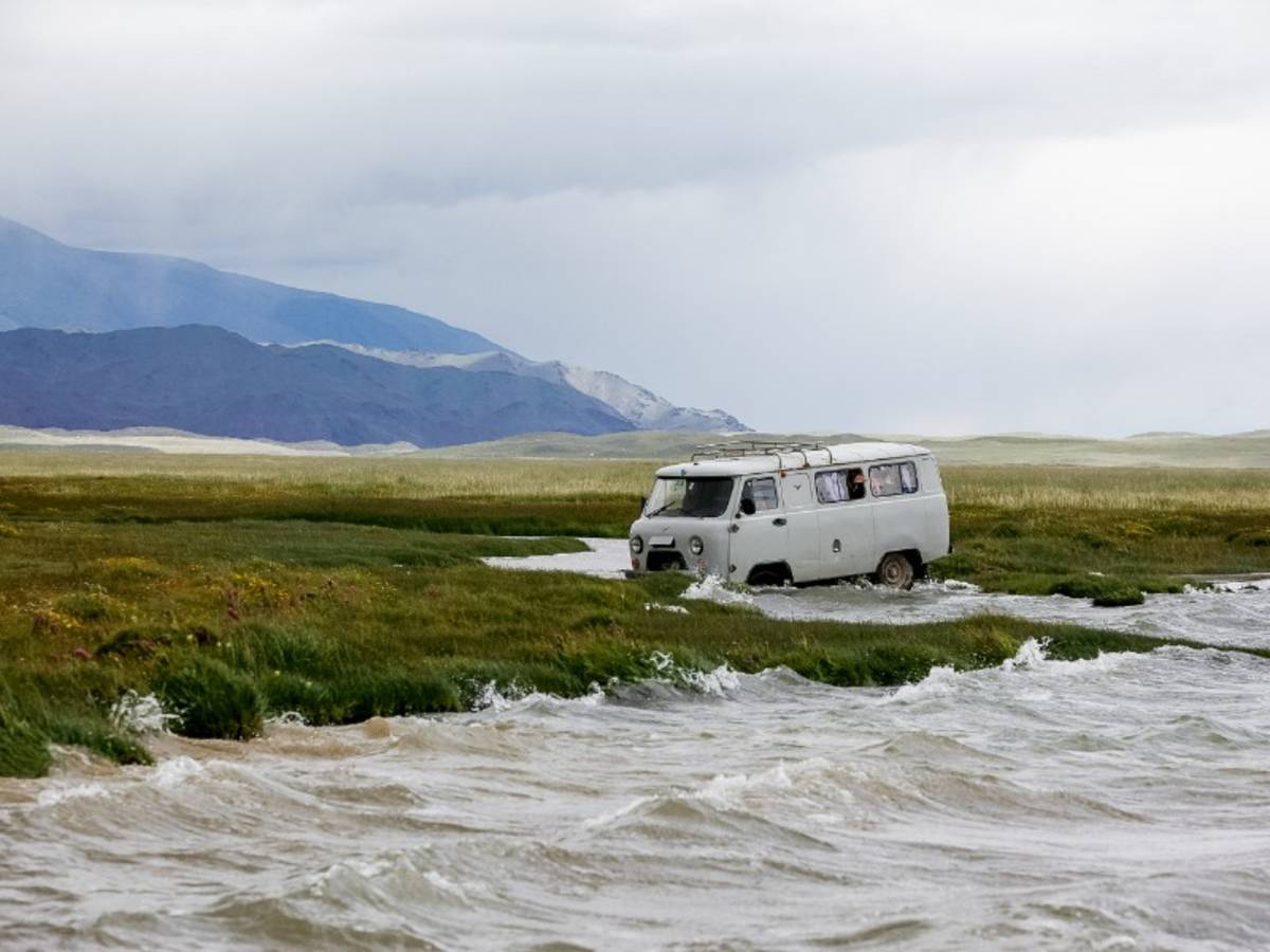 Driving through a river