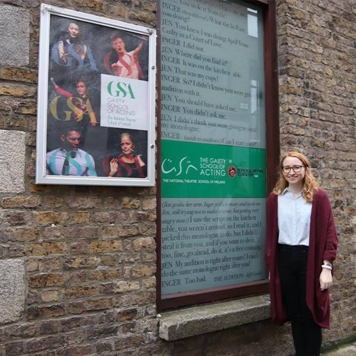 Dublin intern outside a building at The Gaiety School of Acting