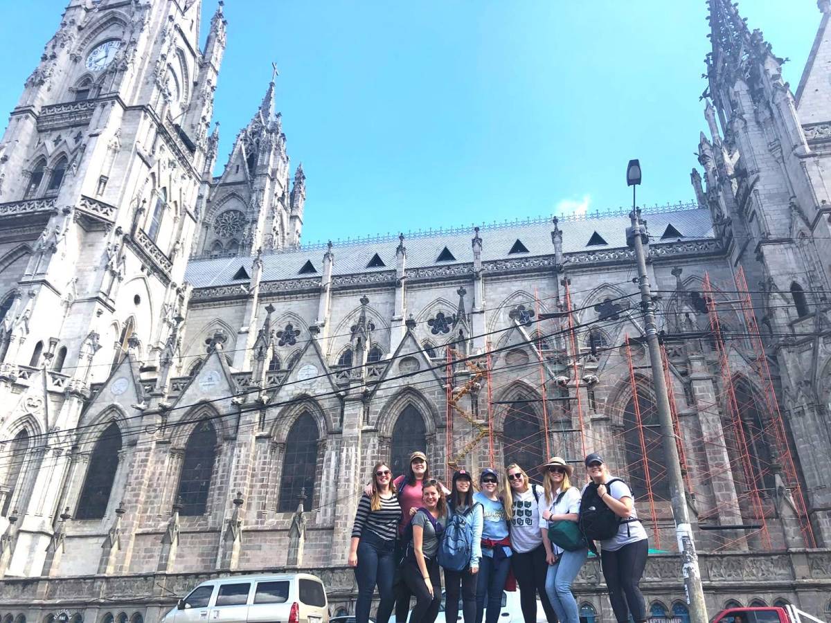 Volunteers in front of the church