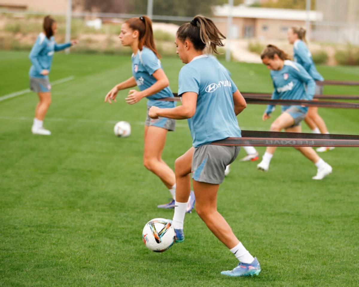 Girls soccer training session in Spain