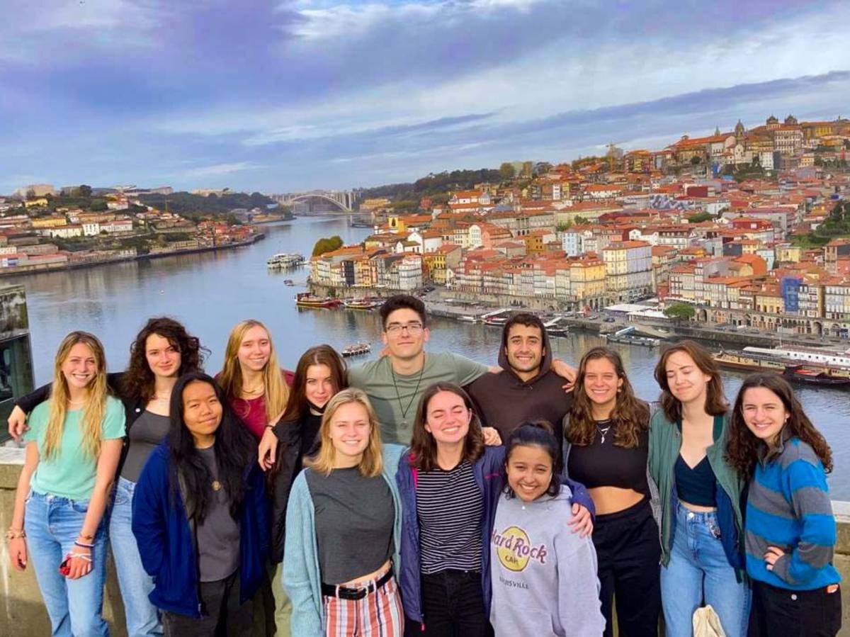 Group of students pose for a photo in Portugal