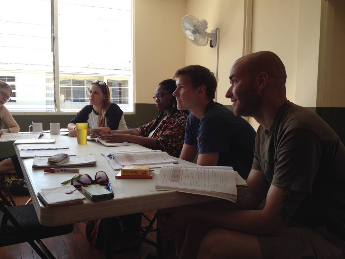 volunteers in a language class