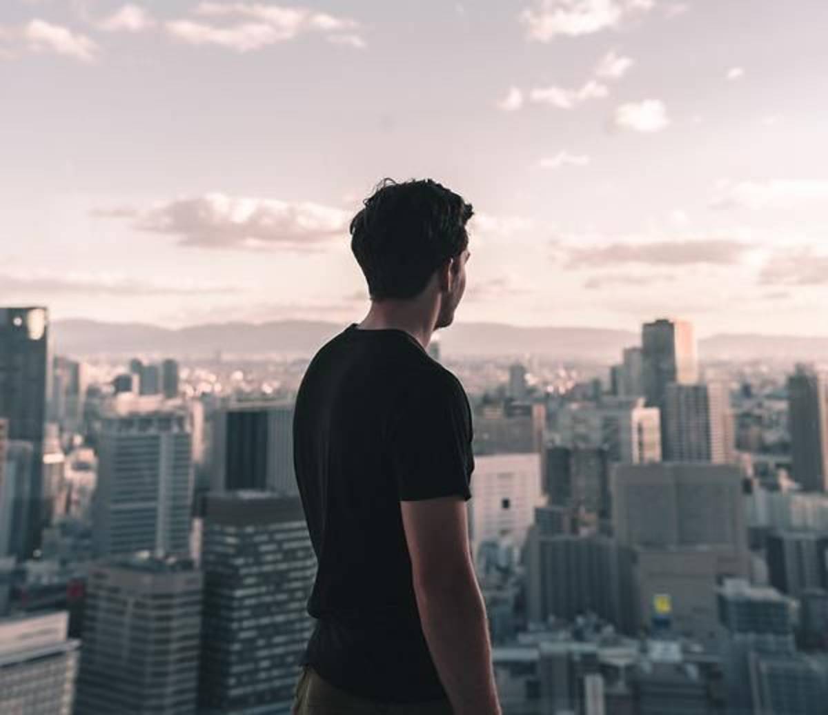 Student in front of Tokyo Skyline View