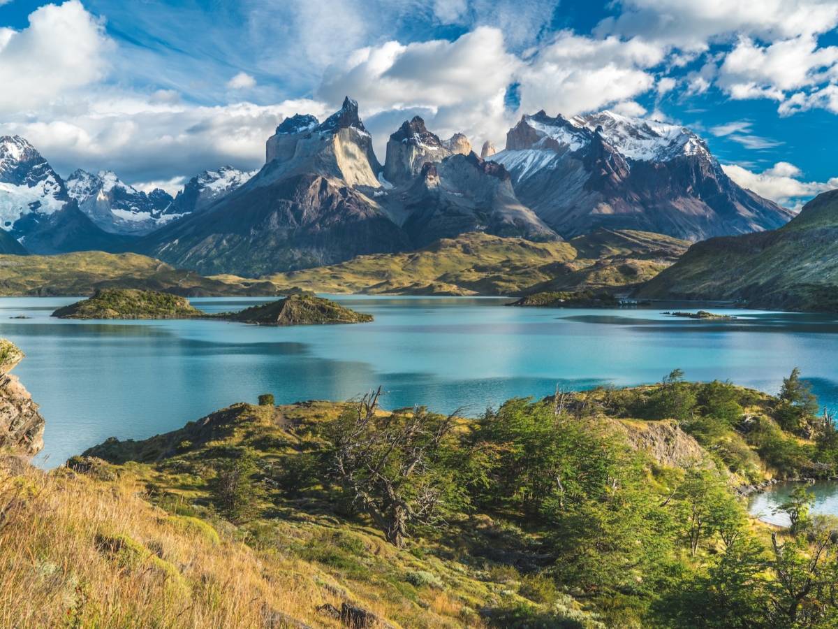 Landscape of mountains and lake in Patagonia