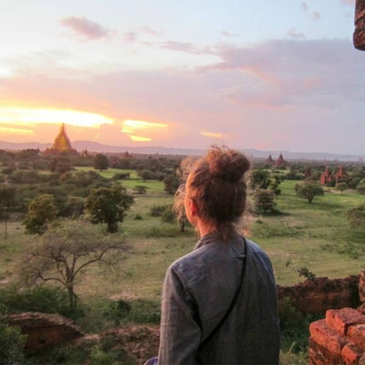 Sunrise over a temple in Myanmar