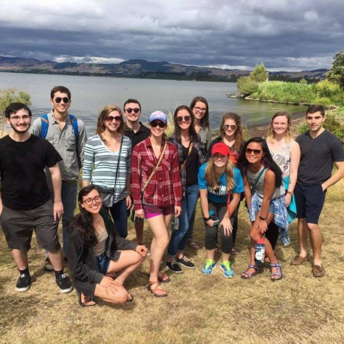 Students on a hike by the lake