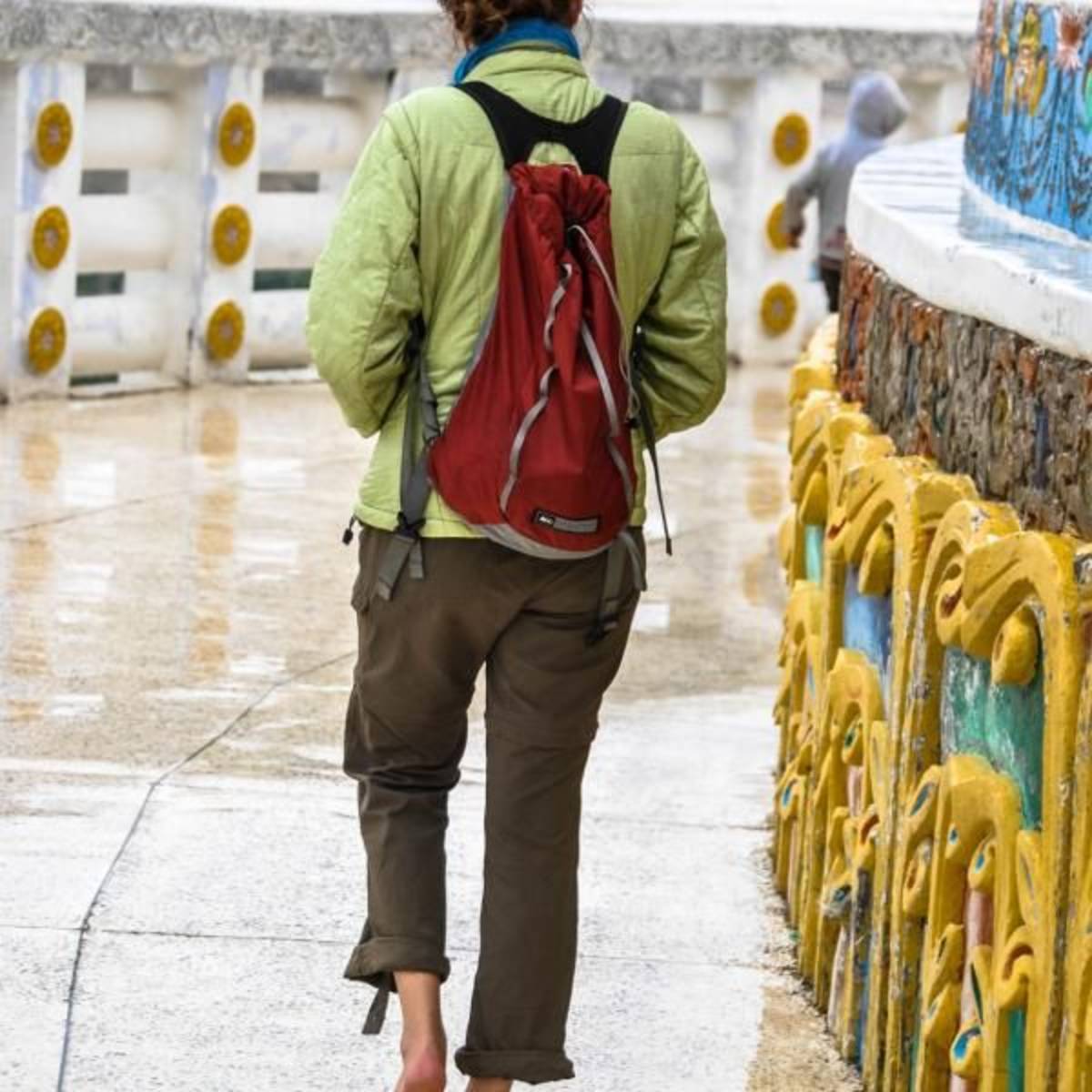 exploring barefoot a temple in North India