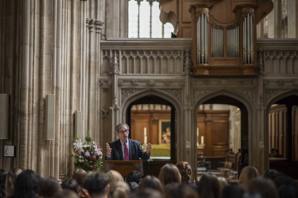 Prof. James Basker addressing students