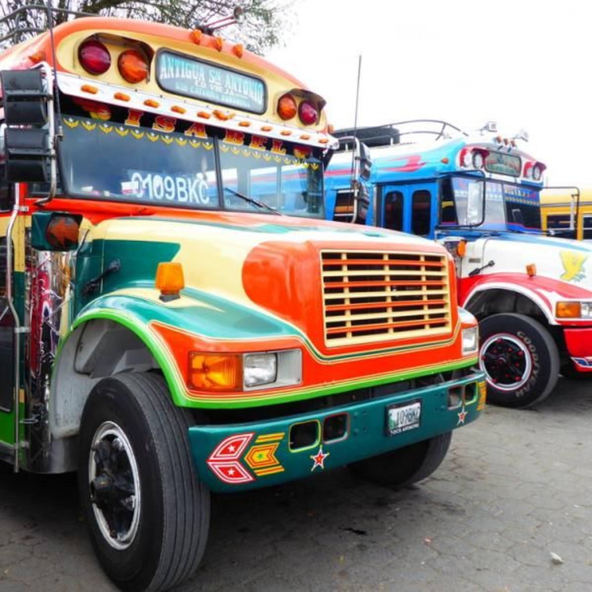 Colorful buses in Antigua Guatemala