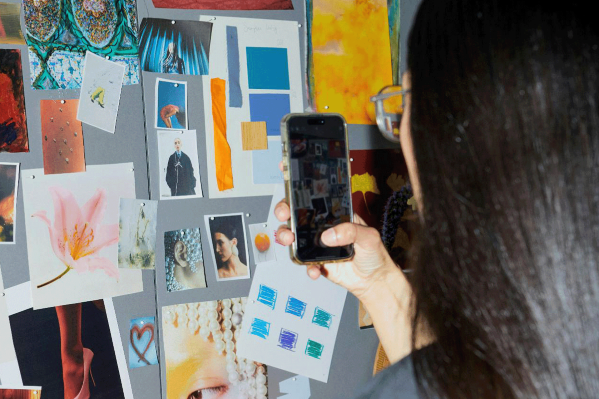 Student creating a mood board