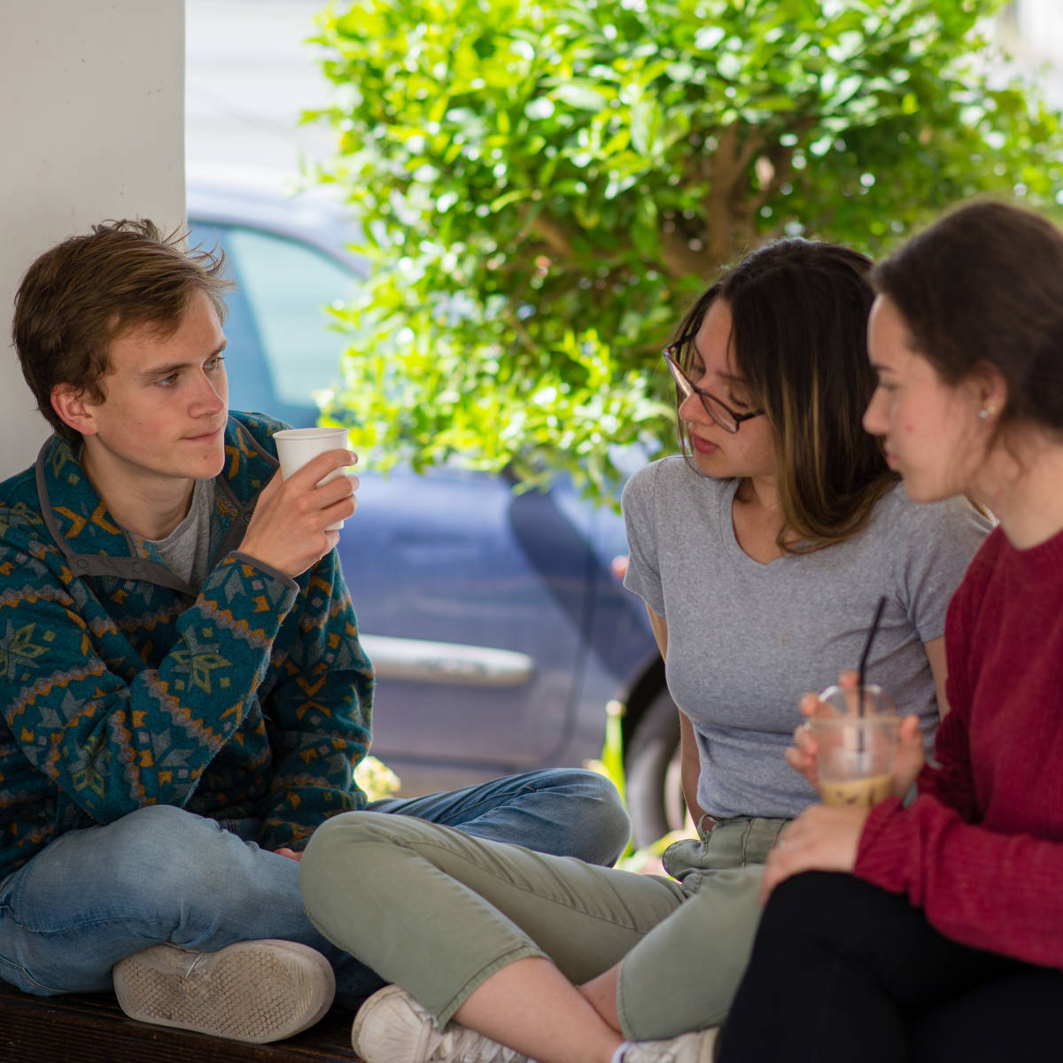 Students chatting outside.