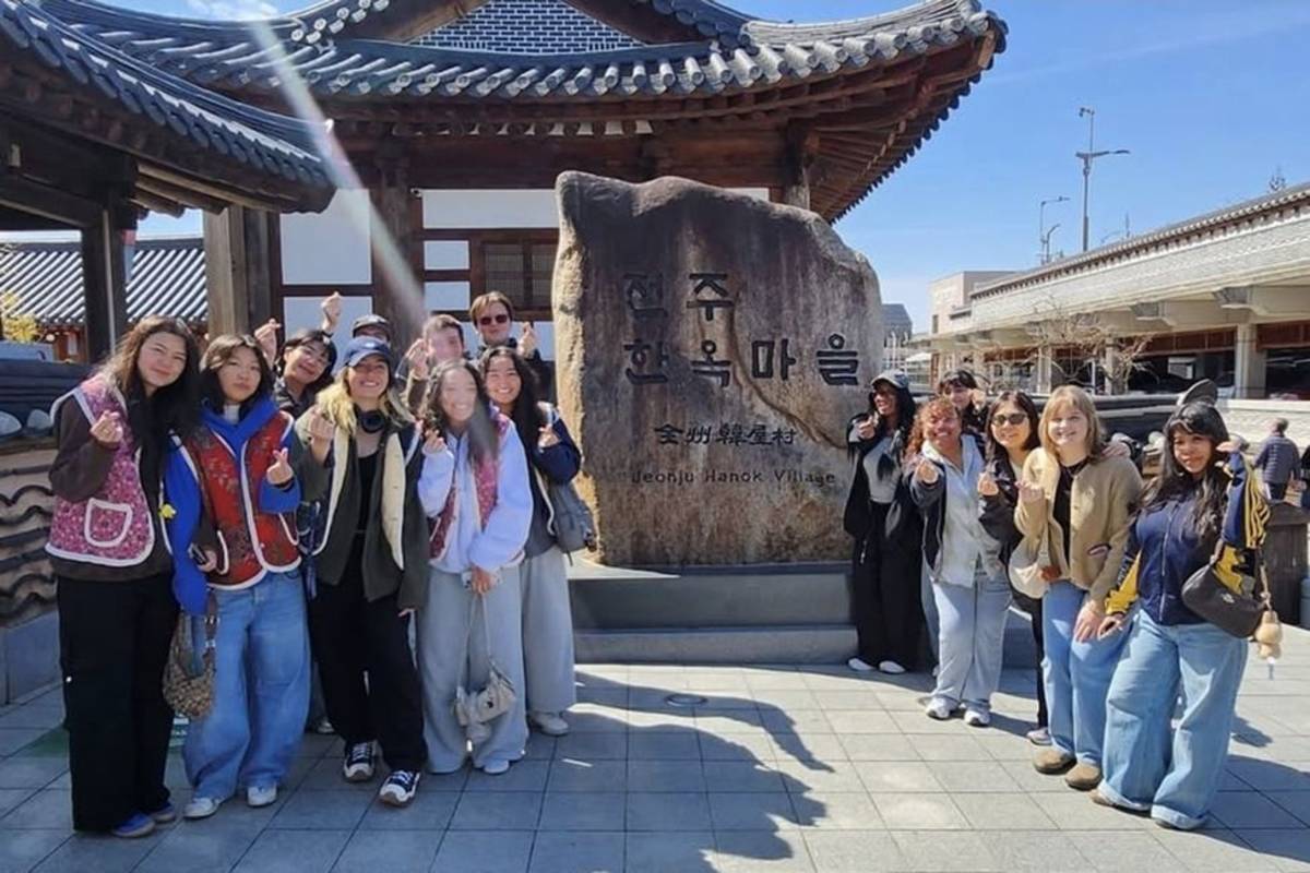 Students exploring Hanok Village in South Korea