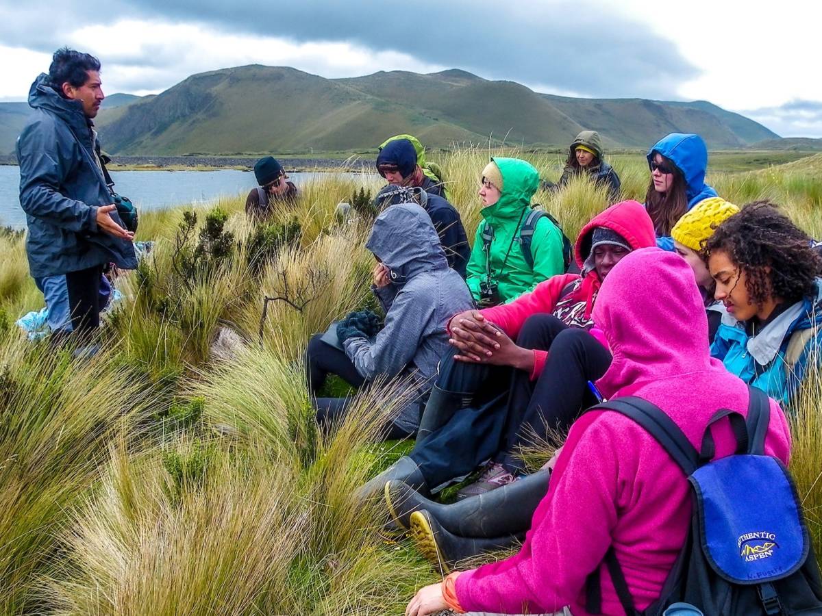 Students having class in the field