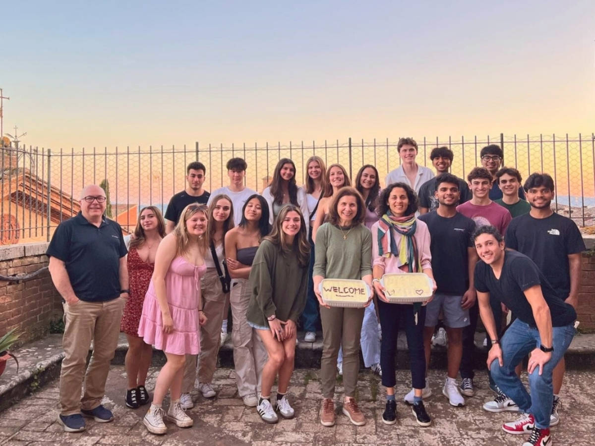 students in the school's terrace