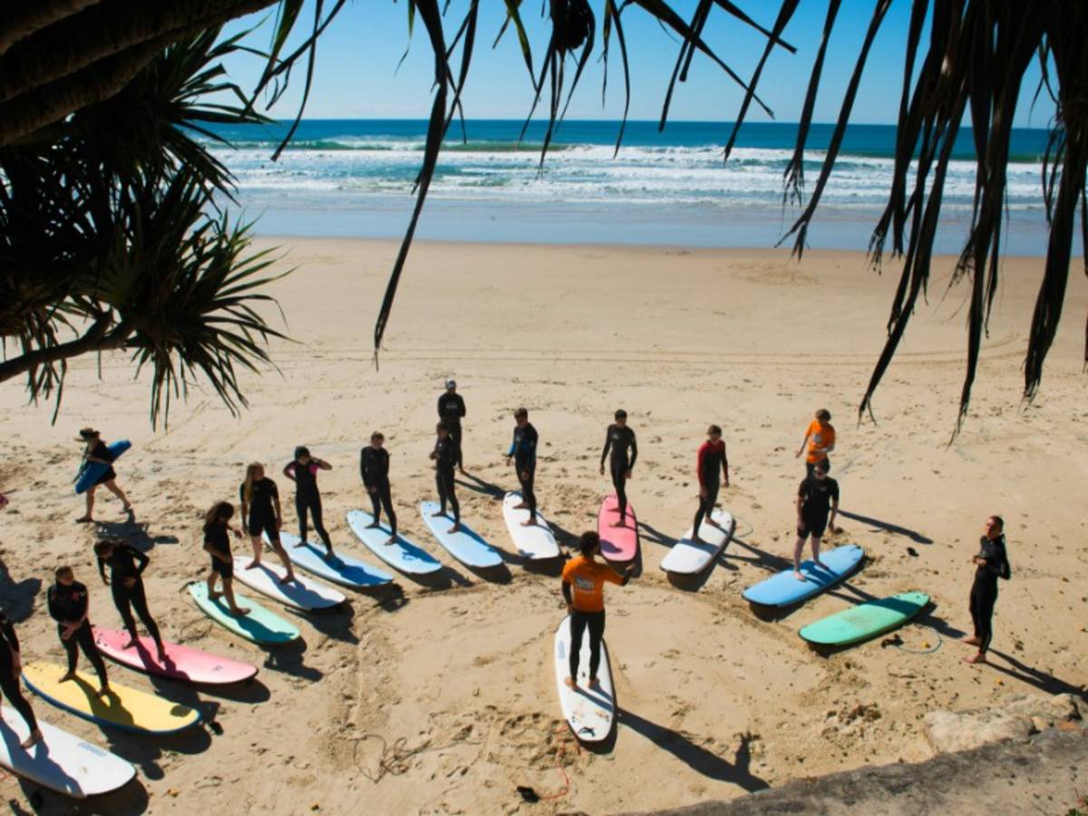 Students learning to surf