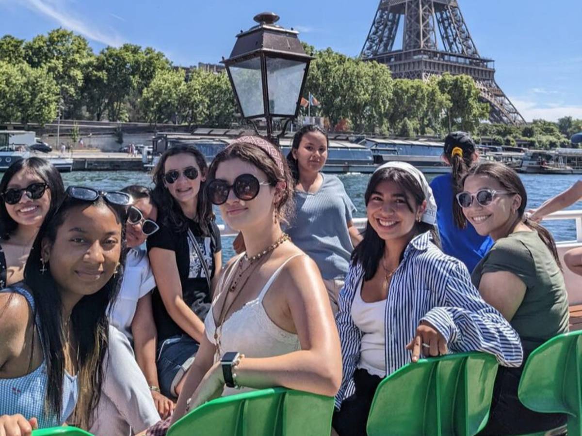 Students on a boat tour of the Seine