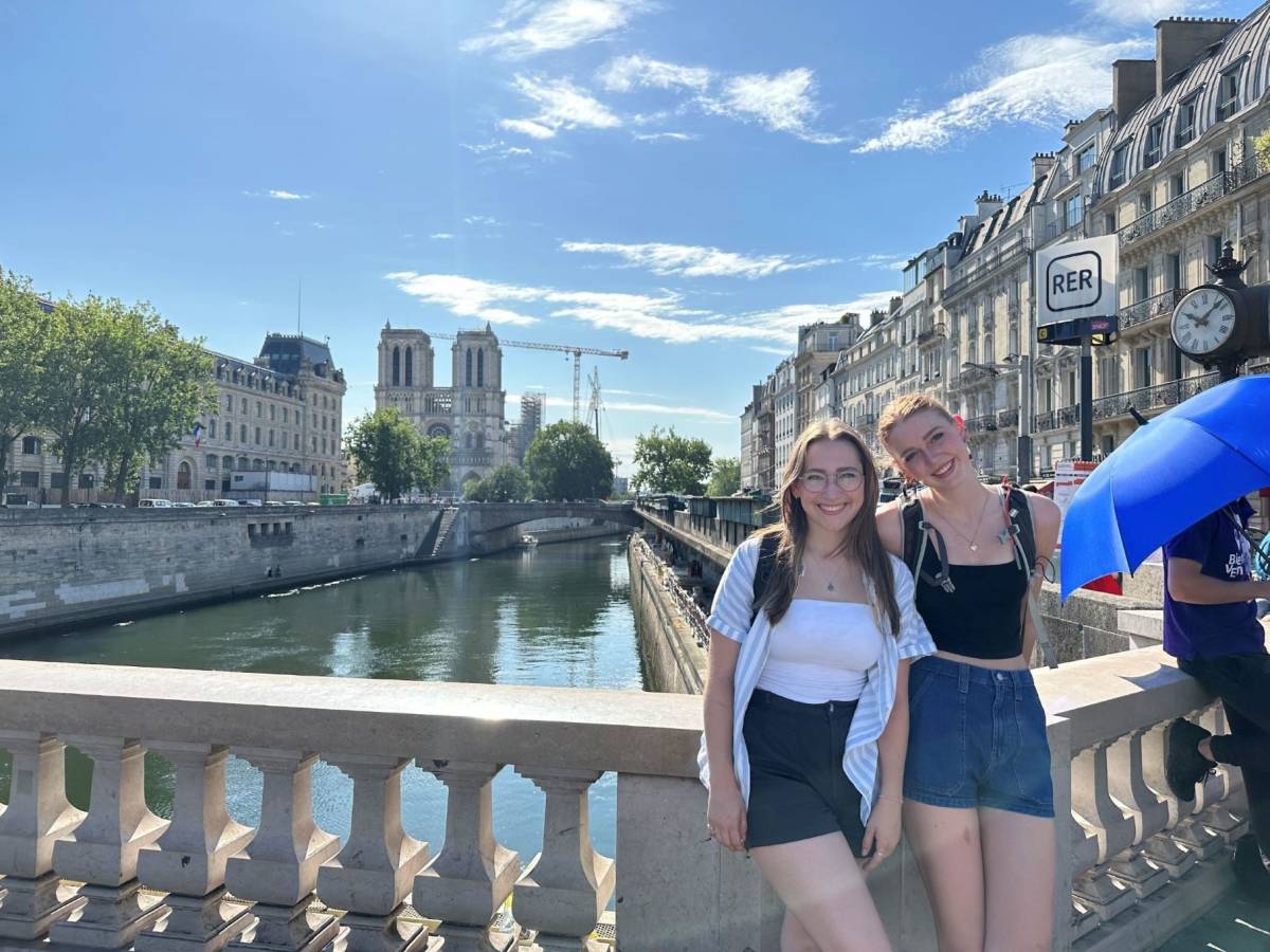Students on a bridge in France