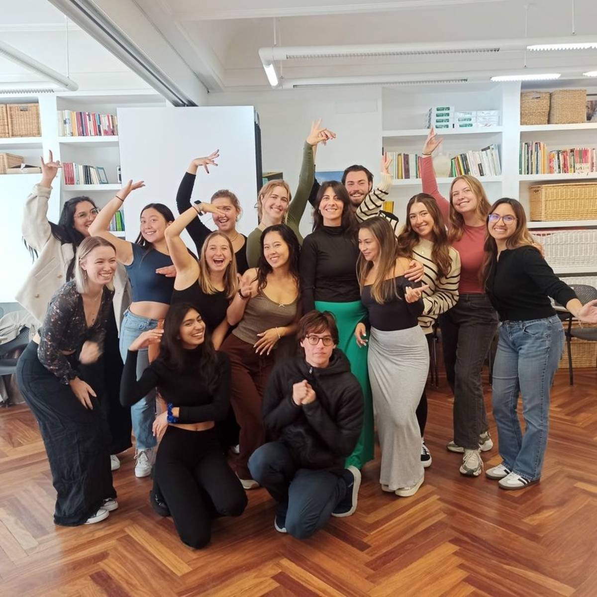Students posing in class in Madrid