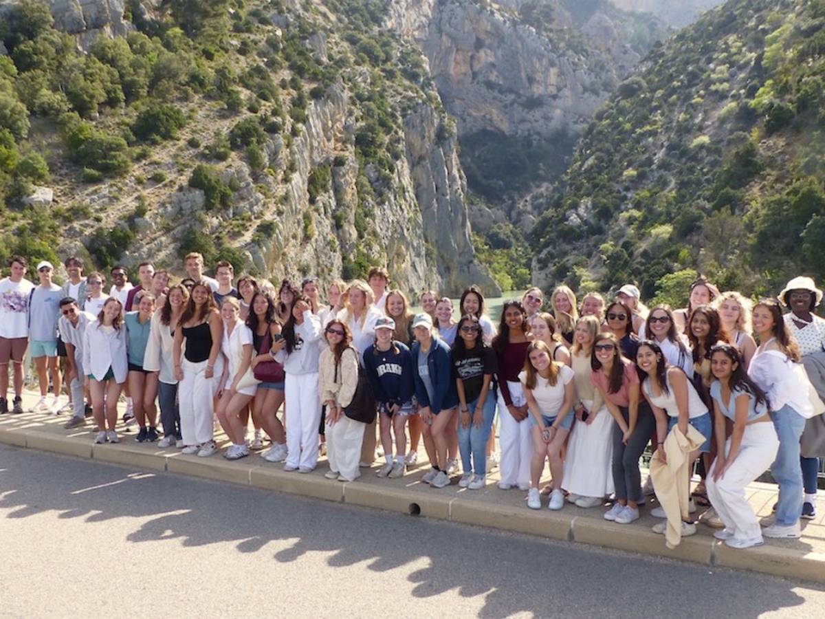 students posing in group in front of gorge
