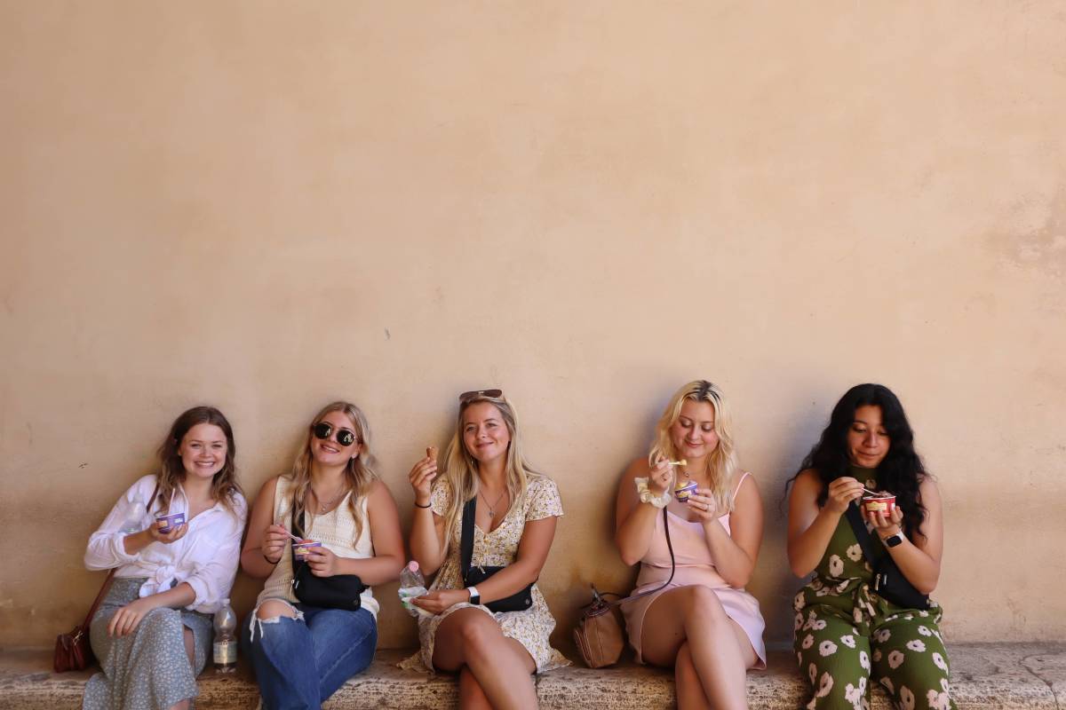 Students relaxing during excursion