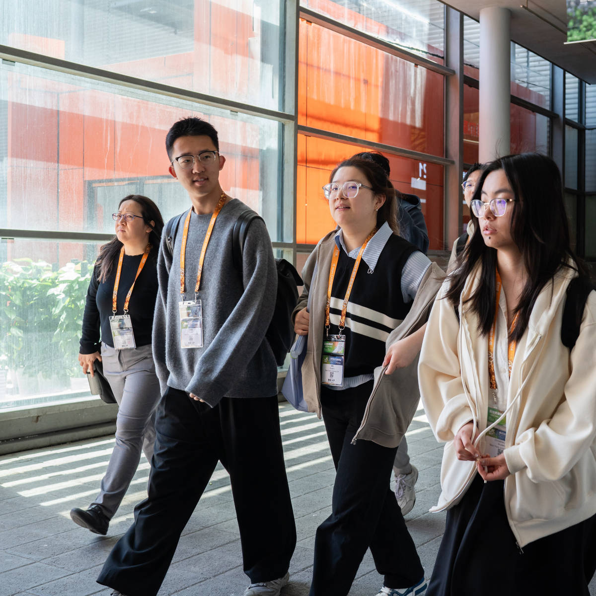 Students walk around campus.