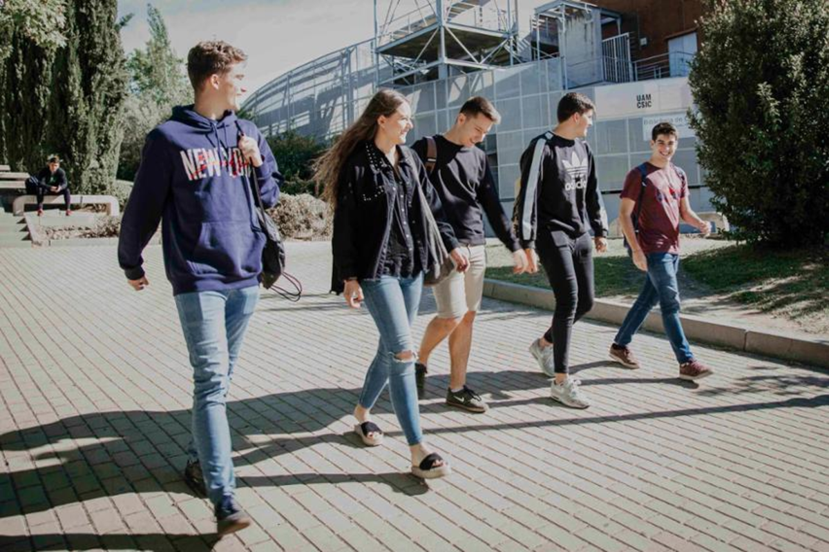 students walking together on a university campus