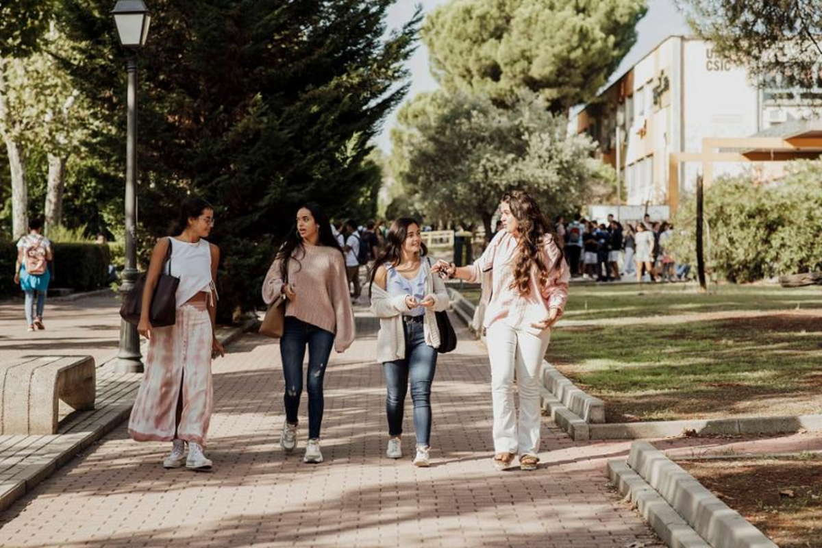 students walking together on a university campus