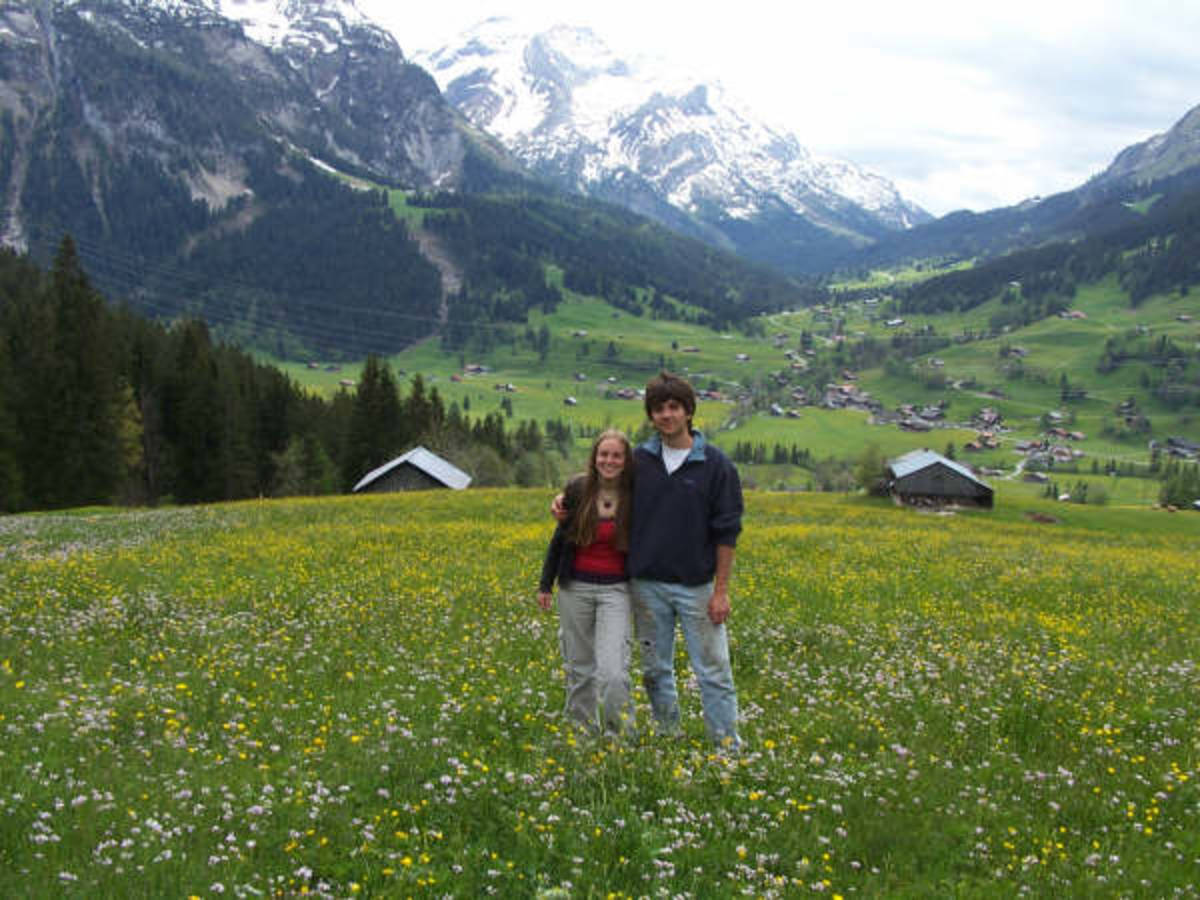 Students with Swiss Mountains