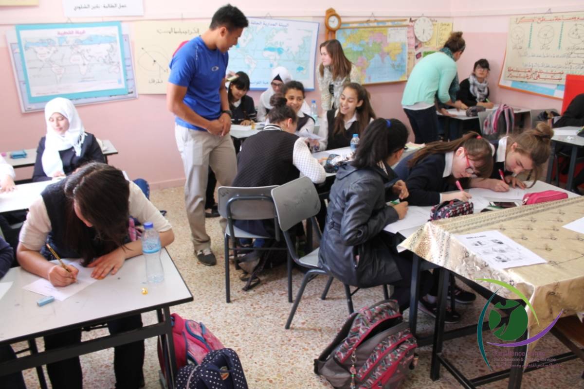 Teaching English to Palestinian children at a local school in Hebron, Palestine