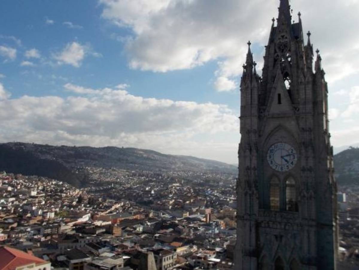 The Basilica and city of Quito, Ecuador from above.