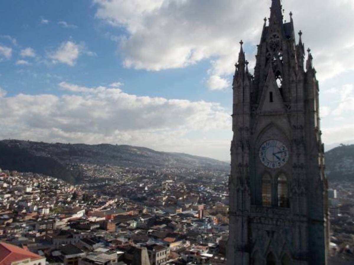The Basilica and city of Quito, Ecuador from above.