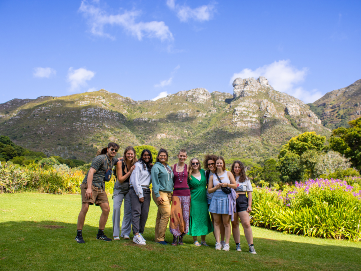 This image shows a group of people at Kirstenbosch National Botanical Garden in Cape Town