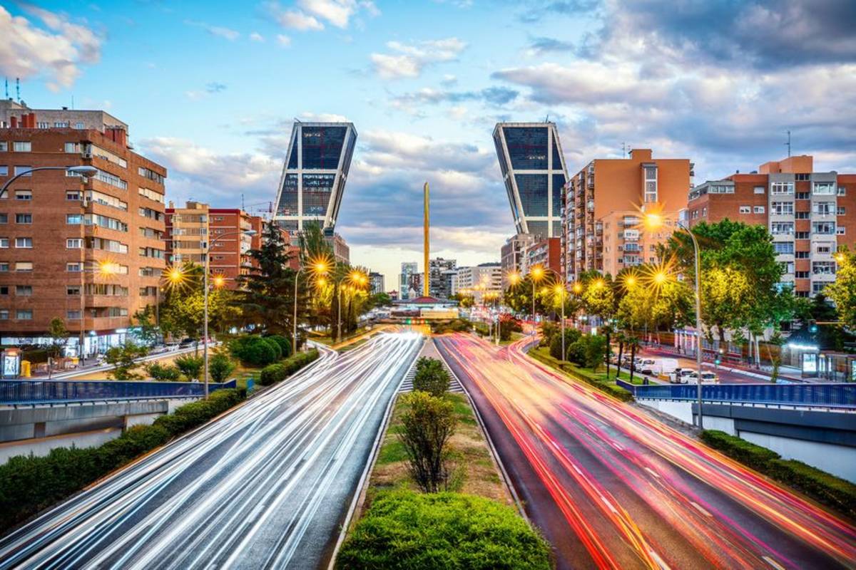 Towers in Madrid at rush hour