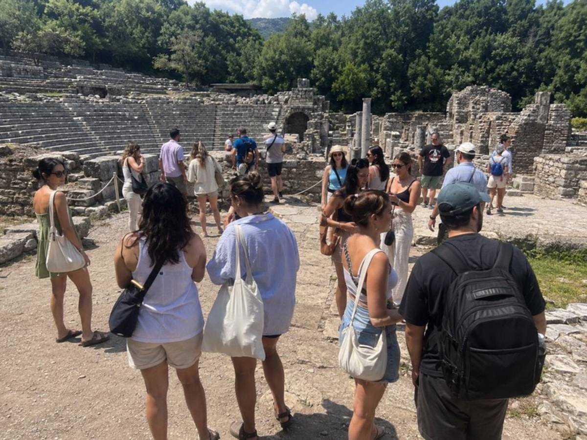 Travellers exploring the ancient ruins of Butrint in Albania