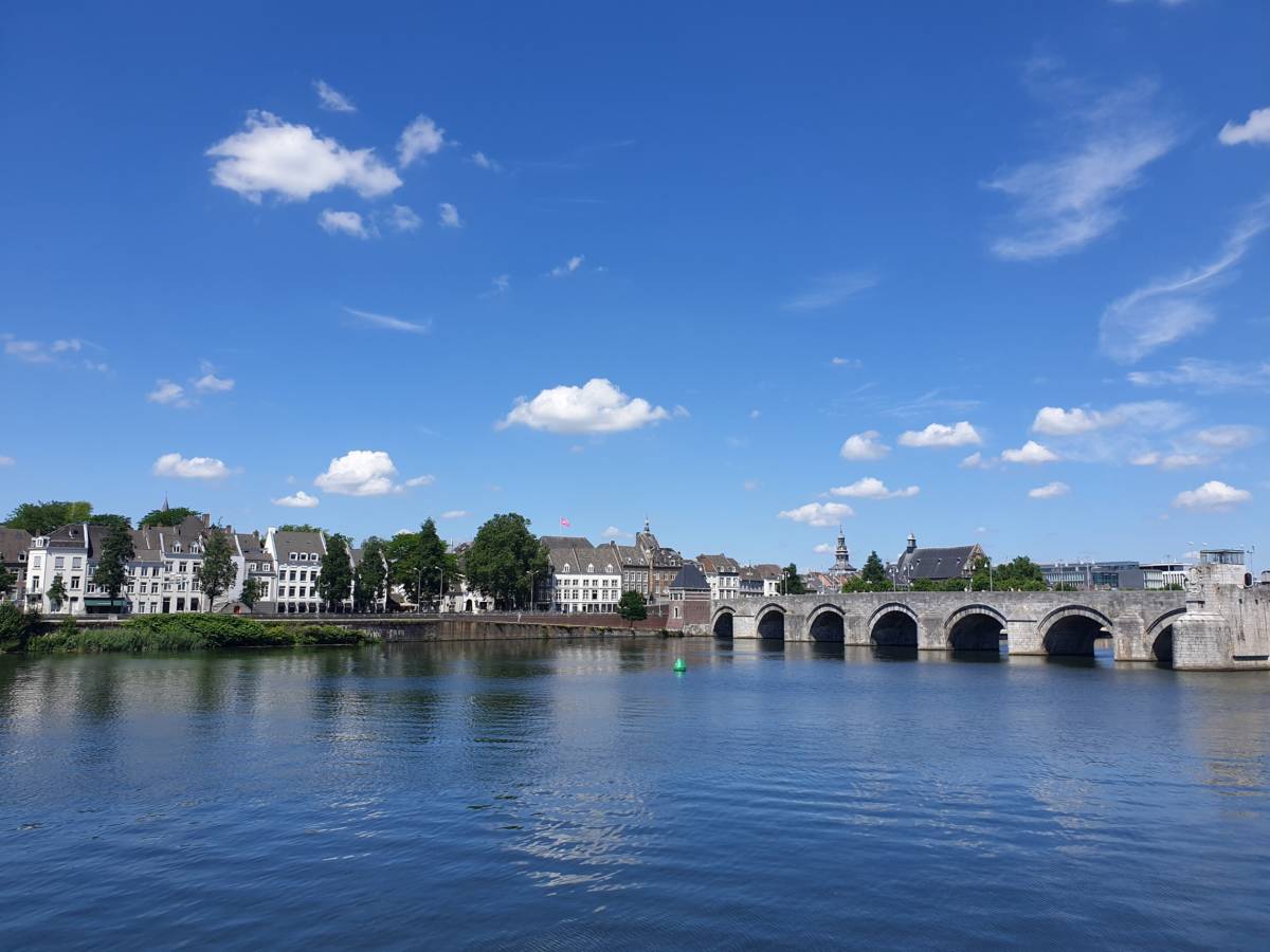 View of the Meuse river and the St. Servatius bridge in Maastricht
